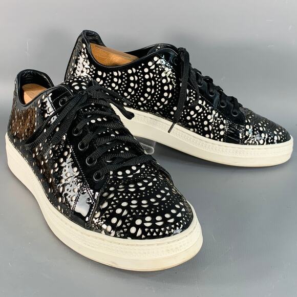 Alaia Shoes - ALAIA Size 9 Black White Perforated Patent Leather Sneakers